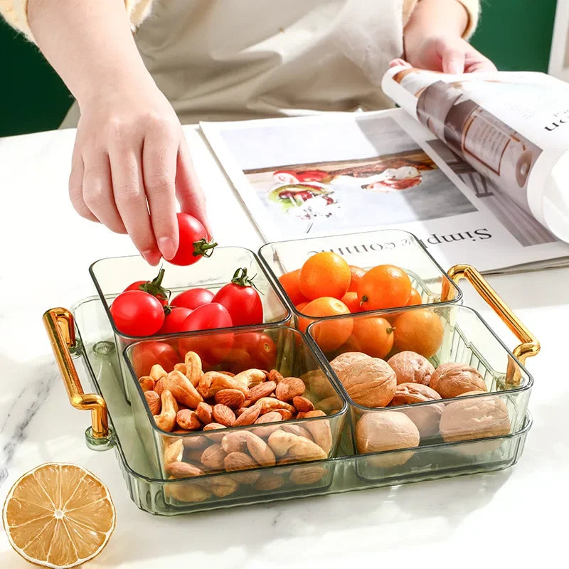 Afralia™ 6-Grid Divided Fruit Plate Snack Dish Dry Fruit Tray Light Luxury Tray