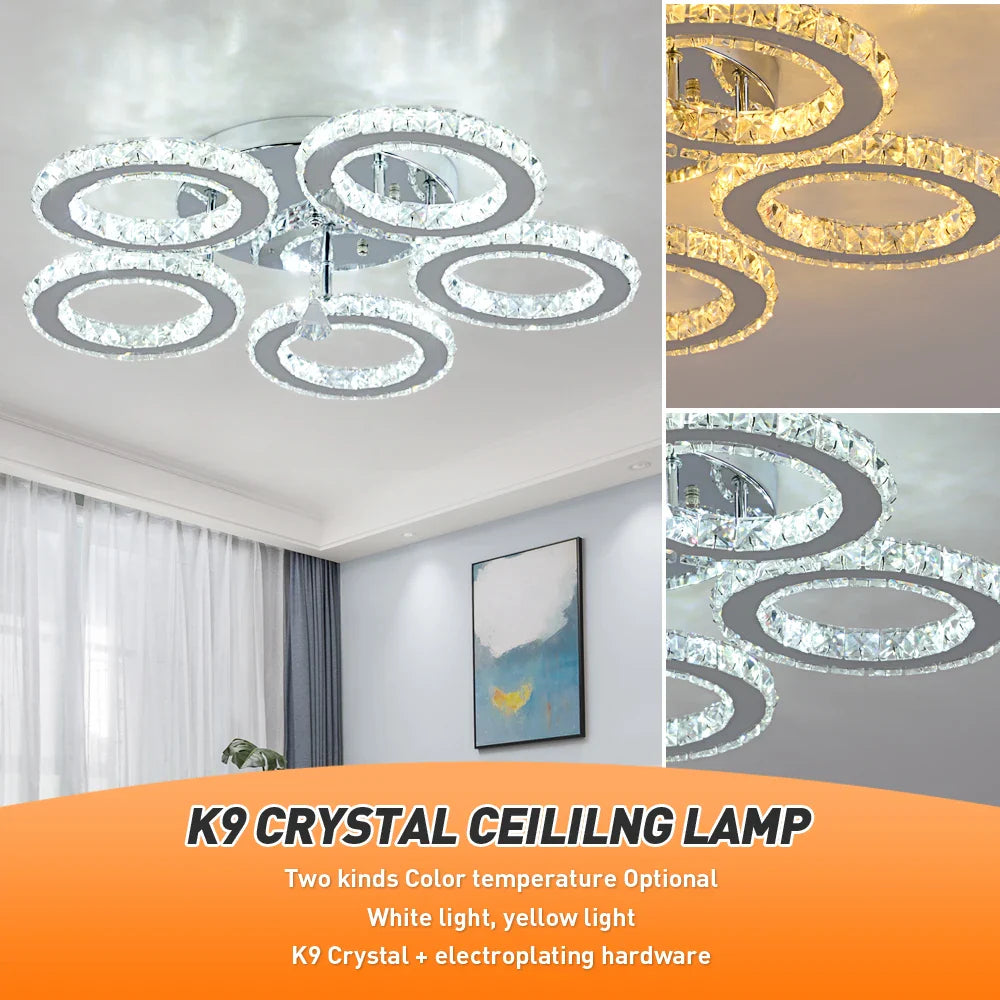 Afralia™ Crystal LED Rings Ceiling Chandelier Dimmable Luminaire