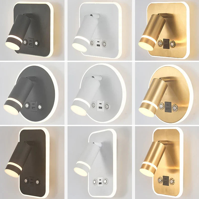 Afralia™ Round Wall Lamp with USB Charging for Bedroom, Living Room & Dining Room