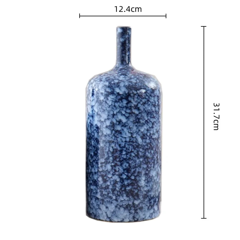 Afralia™ Blue Ceramic Vase Porcelain Pot Flower Arrangement Home Decor Accessories