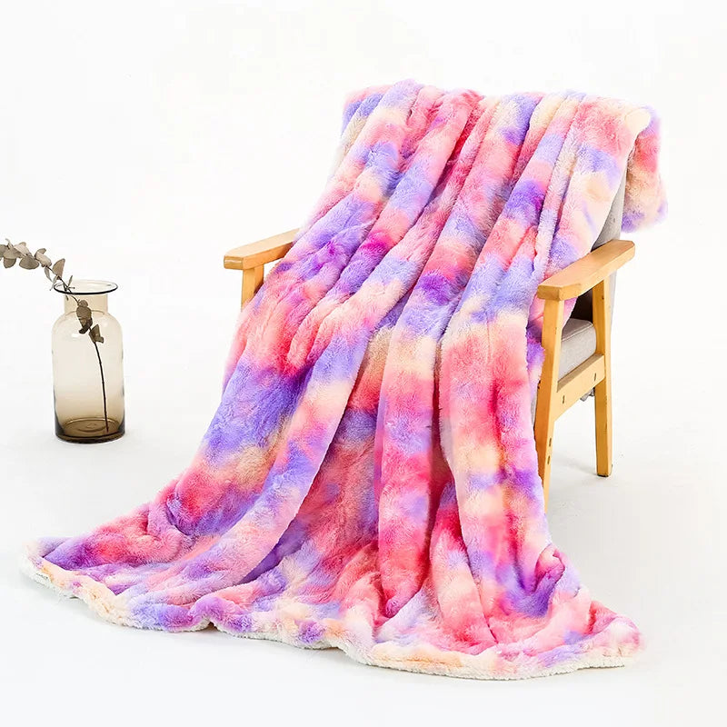 Afralia™ Rainbow Faux Fur Throw Cozy Blanket -Soft Plush All Seasons Sofa Cover