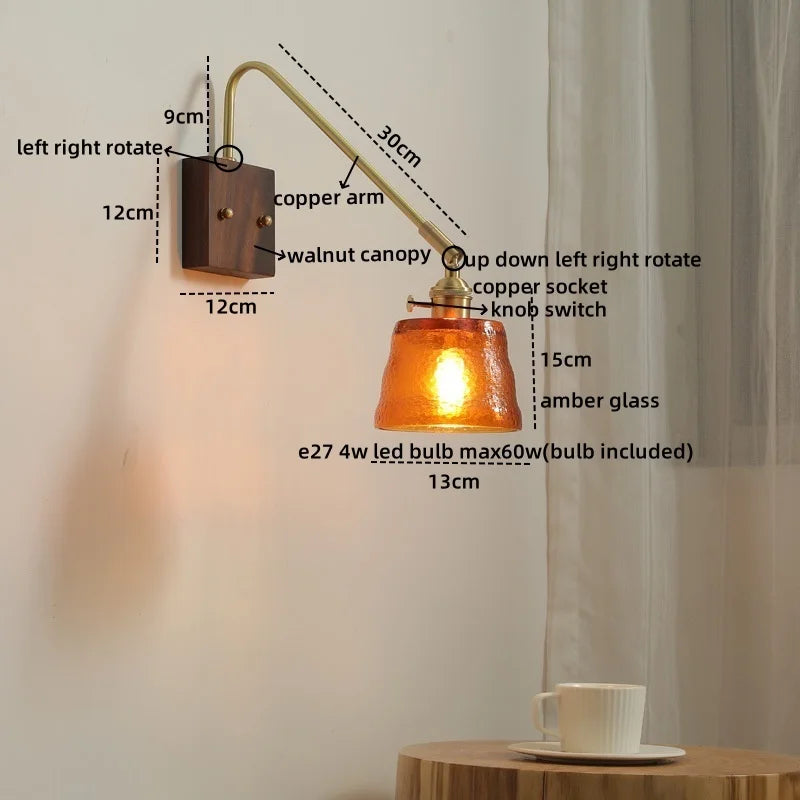 Afralia™ Walnut Copper LED Wall Lights Modern Bedside Lamp Applique Da Parete