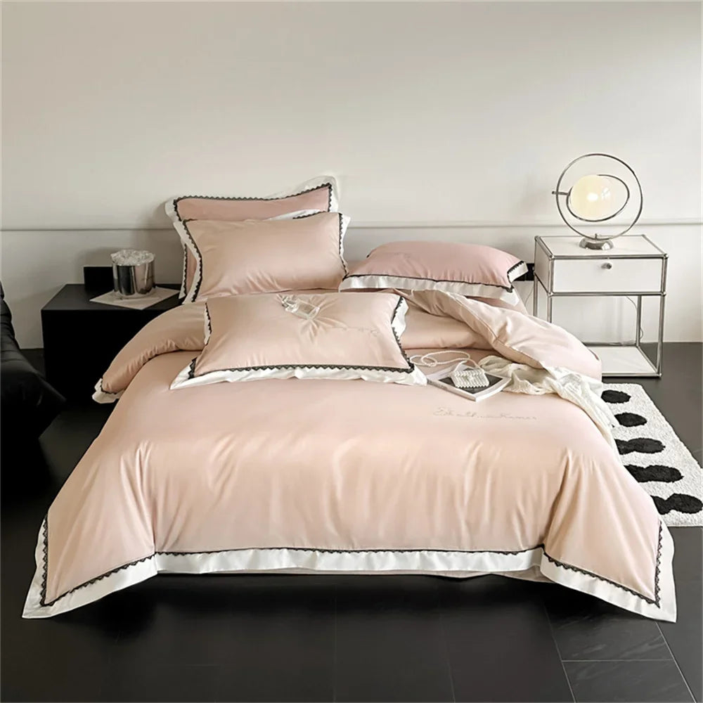 Afralia™ Hot Diamond Lace Egyptian Cotton Bedding Set: Sheet, Pillowcase, Duvet Cover, Full-Queen-King Size