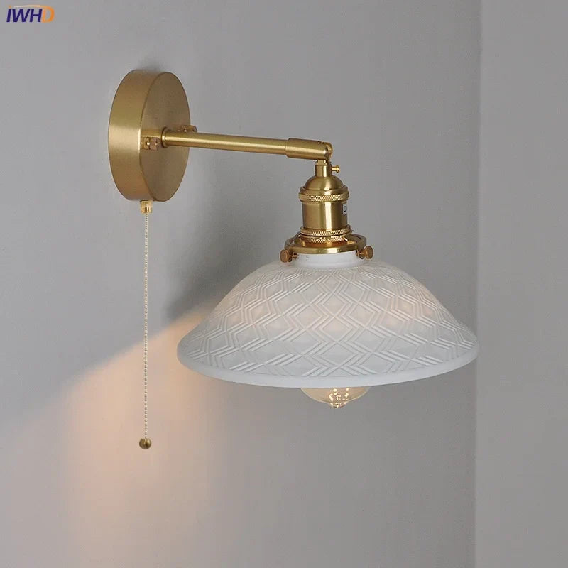 Afralia™ Nordic LED Wall Light Fixture Pull Chain Switch Brass Bedside Lamp