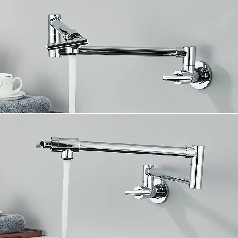 Afralia™ Double Joint Pot Filler Faucet Swing Arm Wall Mount Kitchen Tap