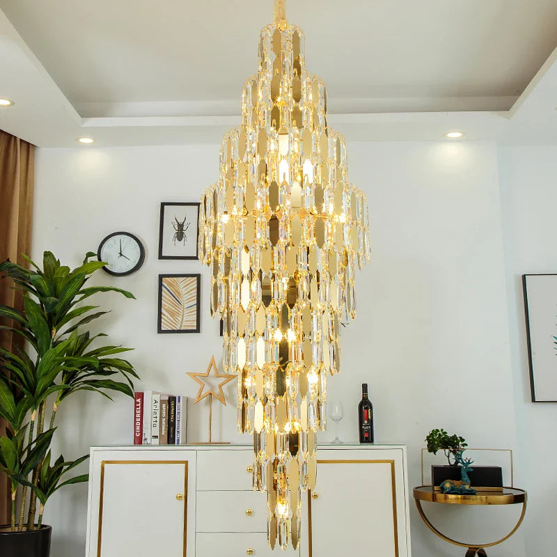 Afralia™ Modern Duplex Rotating Staircase Crystal Chandelier - Elegant Villa Hall Lighting