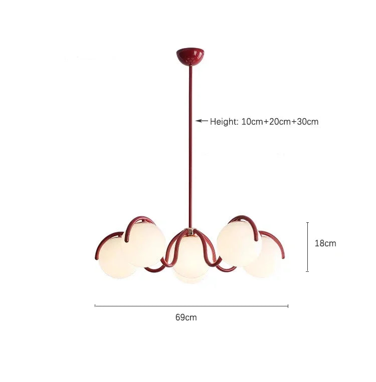 Afralia™ Bean Glass Pendant Light, red & cream, Minimalist Nordic Chandelier for Living Room, Bedroom, Dining & Study