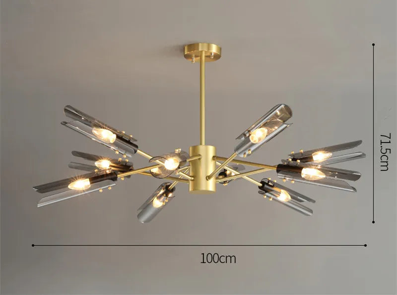 Afralia™ Lustre Metal LED Glass Chandelier Pendant Hanging Light