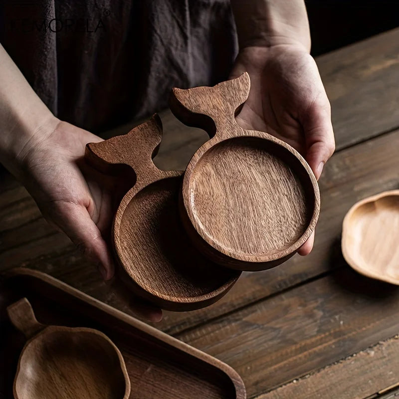 Japanese-Inspired Acacia Wooden Tea Tray | Fish-Shaped High-Value Serving Platter