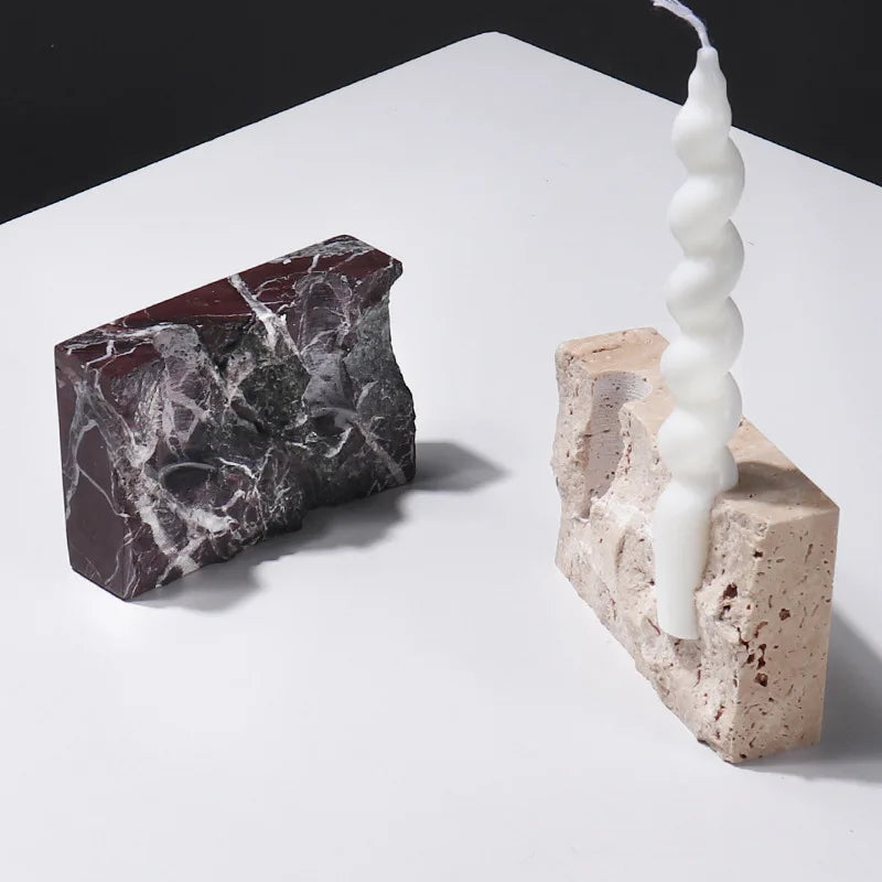 Afralia™ Marble Stone Candle Holder Set - Vintage Travertine Candlesticks for Home Decor