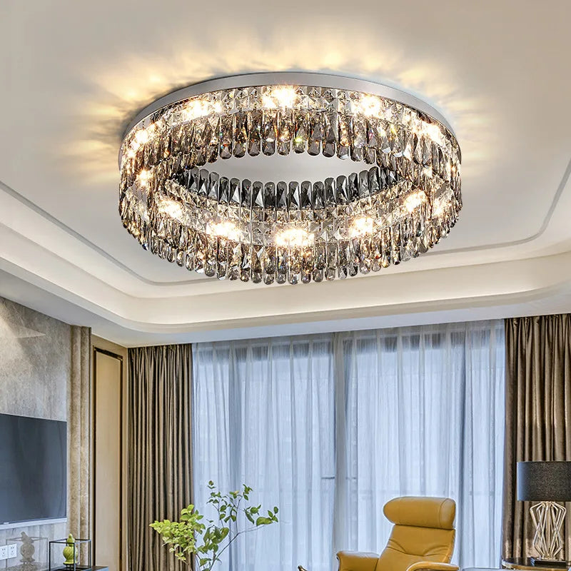 Afralia™ Smoke Grey Crystal Ceiling Lights: Modern LED Room Lamp for Living Room, Kitchen, Bedroom