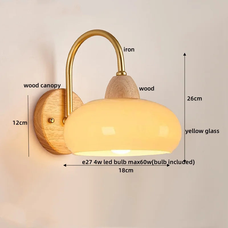 Afralia™ LED Glass Iron Wood Wall Light Fixture Modern Nordic Bedside Lamp