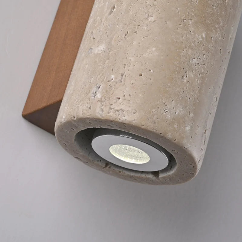 Afralia™ LED Wall Sconce Yellow Travertine Stone Bedroom Study Cafe Wood Base Stair Light