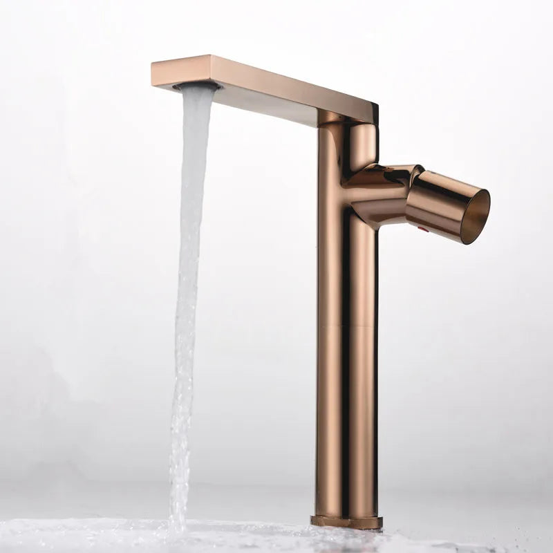 Afralia™ Rose Gold Basin Faucet: Brass Single Handle Bathroom Mixer Tap - Hot & Cold