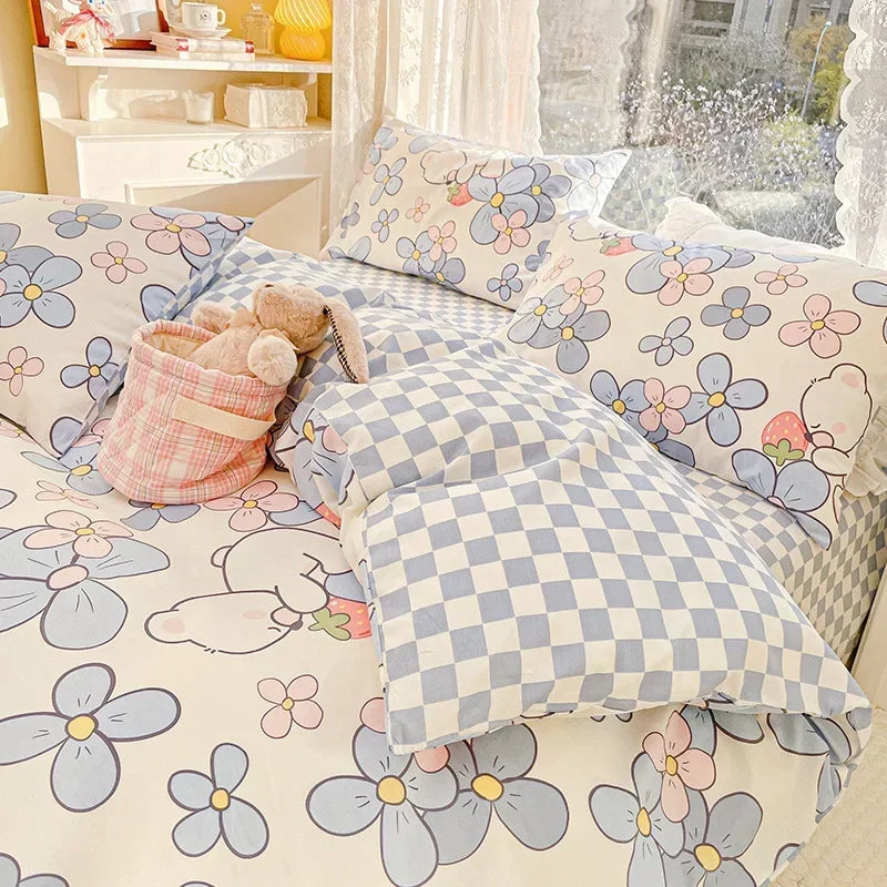 Afralia™ Double-Sided Floral Print Cotton Bedding Set - Queen Size Soft Duvet Cover Set
