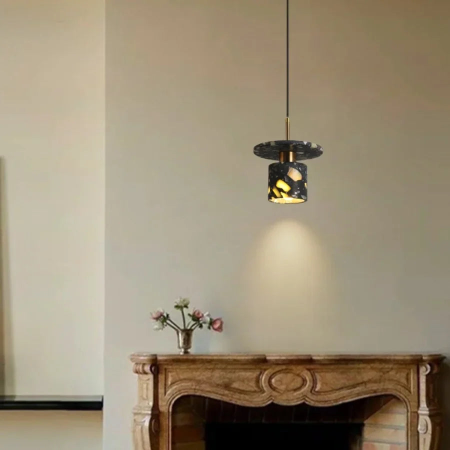 Afralia™ Black Terrazzo Stone LED Pendant Lamp Modern Nordic Hanging Lights