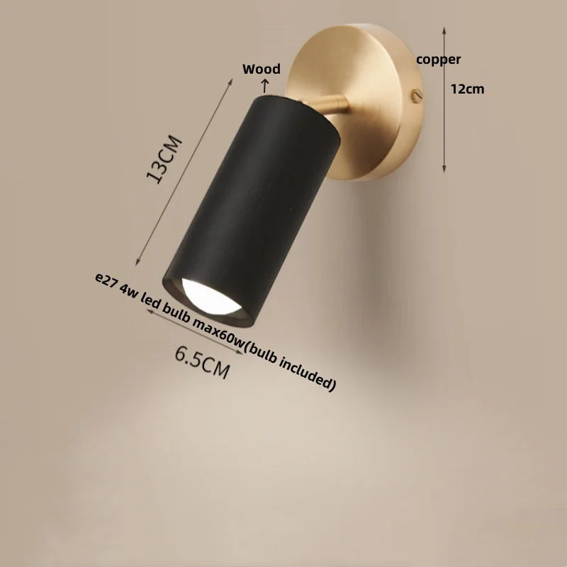 Afralia™ Wood Nordic LED Wall Light - Modern Copper Canopy Bedside Lamp