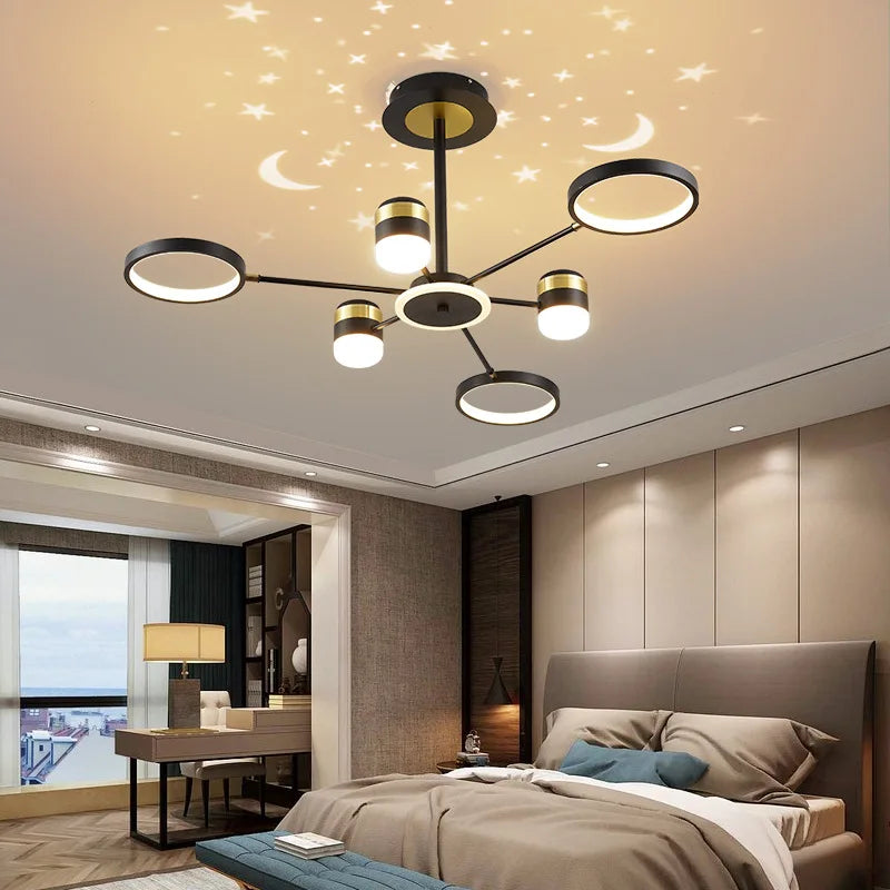 Afralia™ Modern Stars Chandelier Ring Light LED for Living Room Kids Room