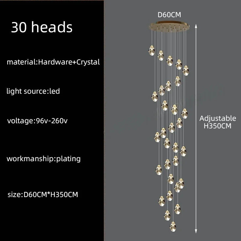 Afralia™ Nordic Crystal Chandelier for Living Room Villa Ceiling - Staircase Pendant Lamps