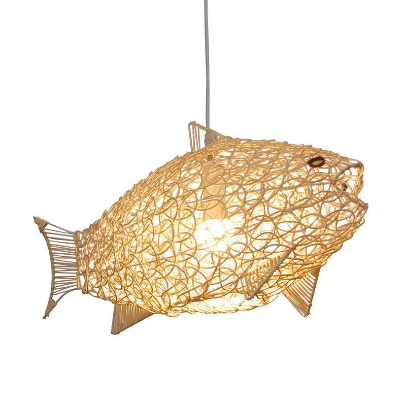 Afralia™ Nordic Bamboo Fish Art Pendant Light Fixture for Modern Kitchen Decor