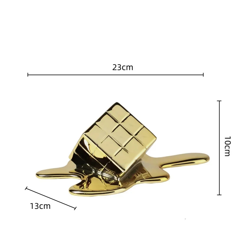 Afralia™ Geometric Gold Resin Cube - Modern Checked Square Decor Figurine