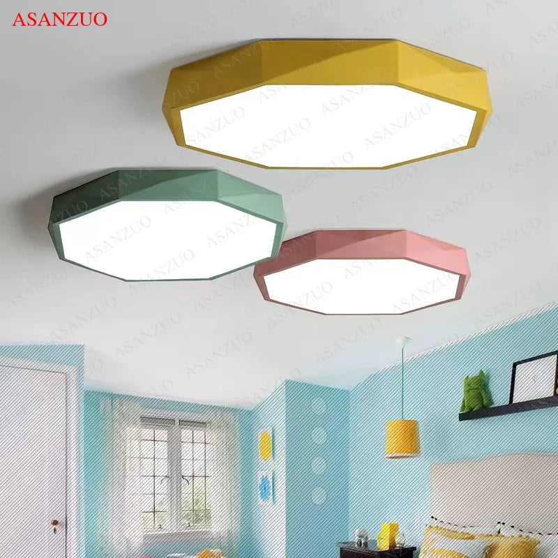 Afralia™ Octagon Macaroon LED Ceiling Light: Modern Nordic Lamp for Children's Room, Bedroom & Living Room