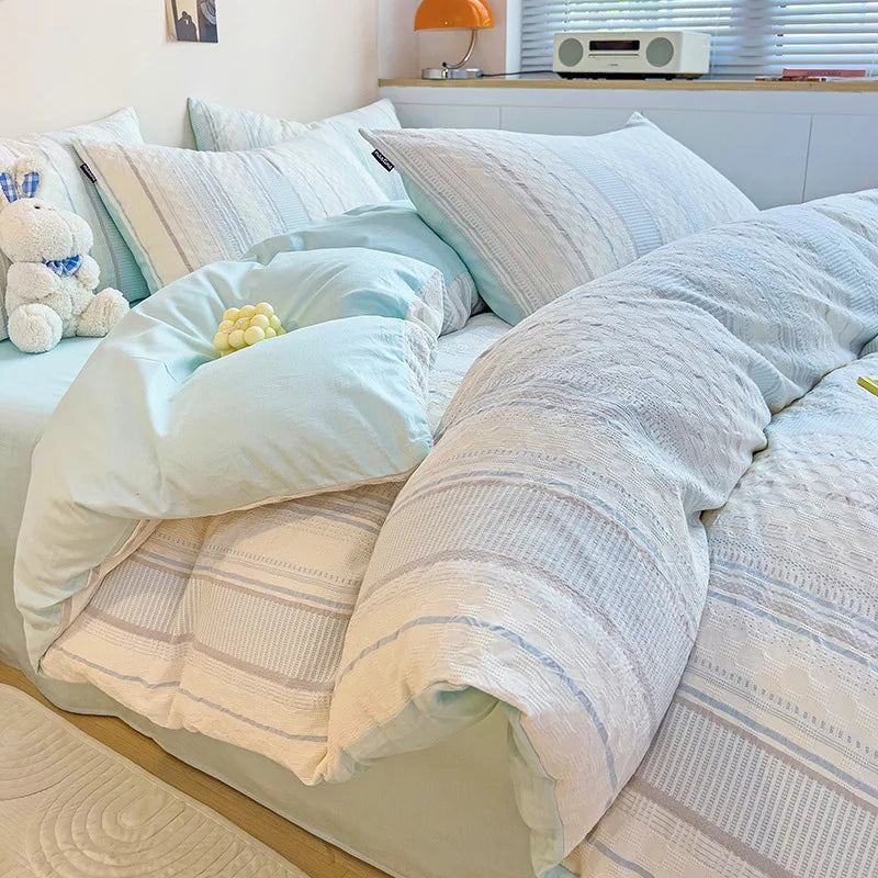 Afralia™ Cotton Jacquard Bedding Set - Single Double Queen King Size Bedclothes