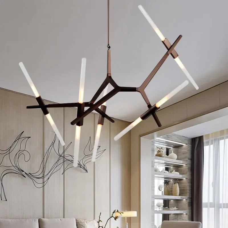 Afralia™ Nordic Herringbone Black Golden LED Chandelier for Living Dining Bedroom