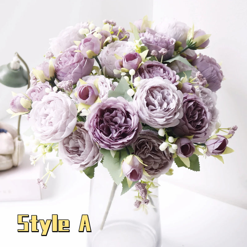 Afralia™ Rose Peony Silk Flowers Bouquet for Home Party Wedding Decoration