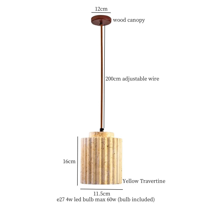 Afralia™ Cream Glass LED Pendant Lights Modern Wood Yellow Travertine Pendant Lamp