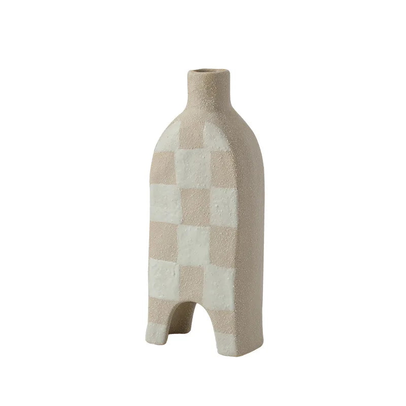 Afralia™ Geometric Check Ceramic Vase for Stylish Flower Arrangements