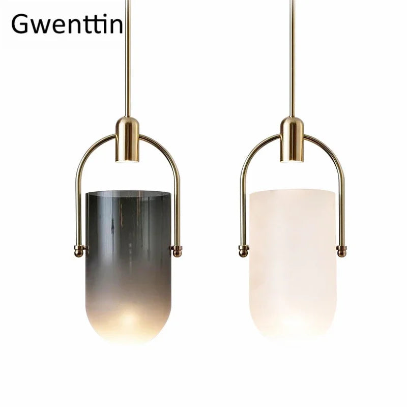 Afralia™ Bucket Glass Pendant Lamp LED Modern Hanging Lights for Dining Room Kitchen Home Décor