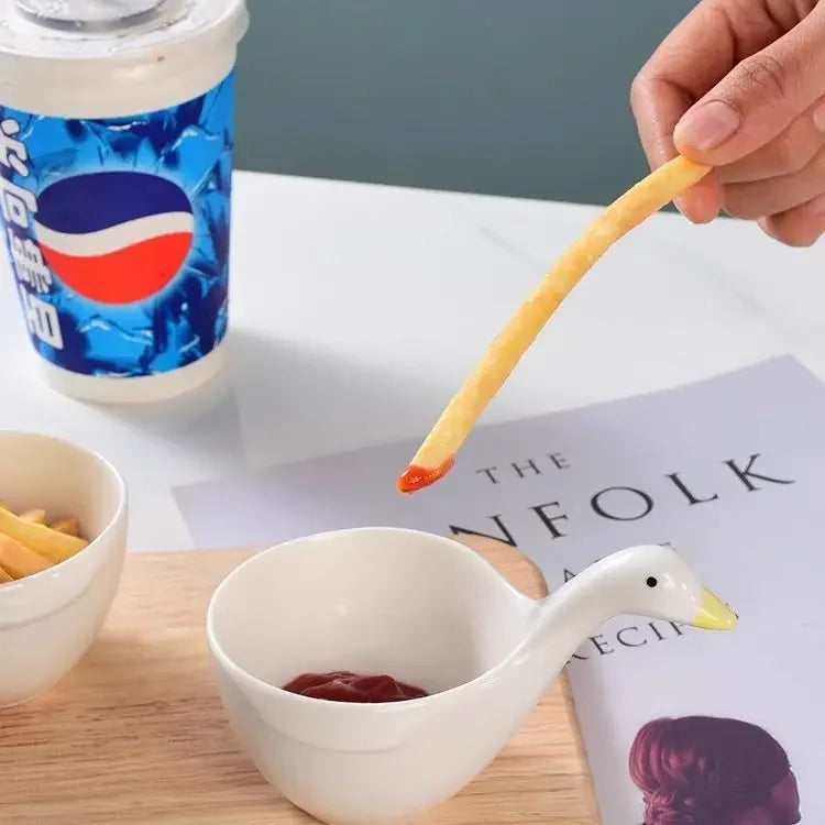 Afralia™ Little Goose Ceramic Snack Bowl with Handle for Kids, Dessert, Sauce