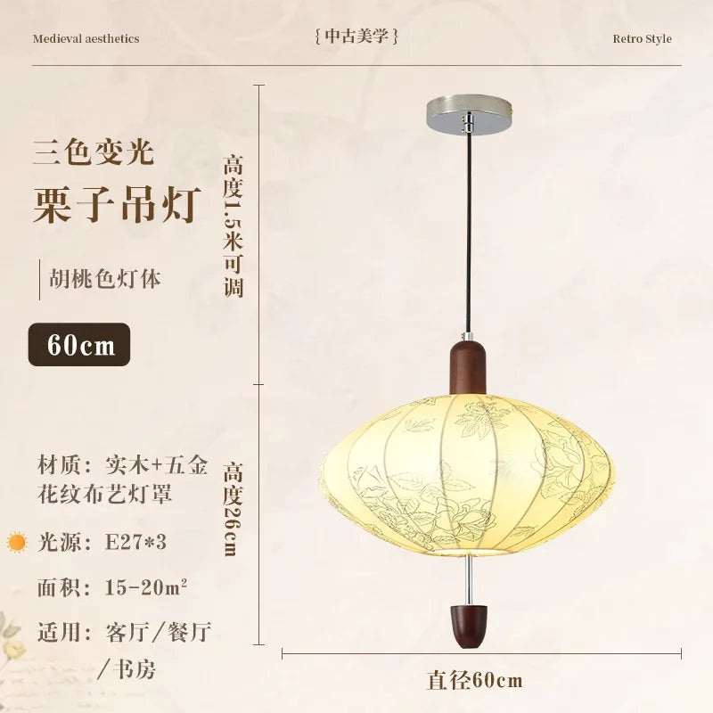 Afralia™ Zen Art Wooden Pendant Light LED E27 Decorative Chestnut Lamp for Tea Room Bedroom
