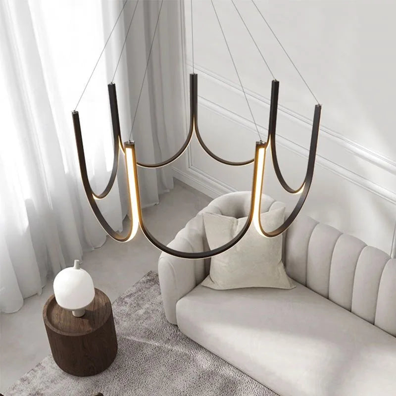 Afralia™ Modern Designer U Shape LED Chandelier for Living Room, Kitchen Island & Dining Area
