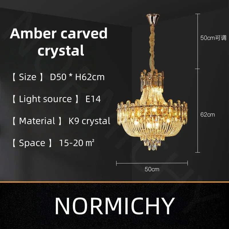 Afralia™ Light Luxury Crystal Ceiling Chandelier in Amber & Smoky Grey, LED Elegant Lustre