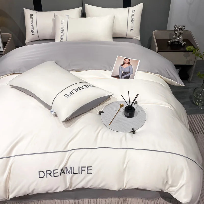 Afralia™ Luxury Embroidery Ice Silk Bedding Set - Cooling Comforter Cover Kit