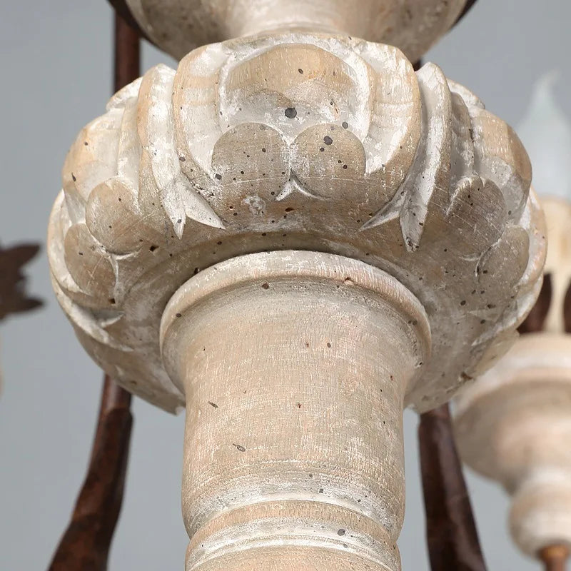 Afralia™ Retro Craft Solid Wood Heads Chandelier for Living Room Farmhouse Church Villa