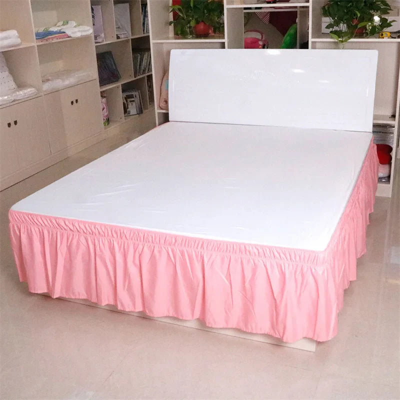 Afralia™ Solid Color Ruffles Elastic Bed Skirt - Washable Bedroom Decor Home Wrap Skirt