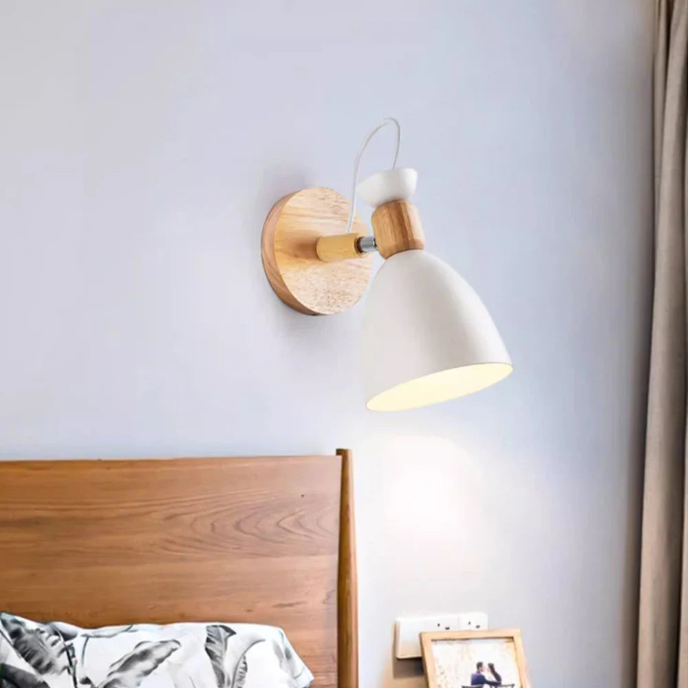 Afralia™ Wooden Wall Light Bedside Lamp Shade Modern Nordic E27 LED Sconce Living Room Lighting