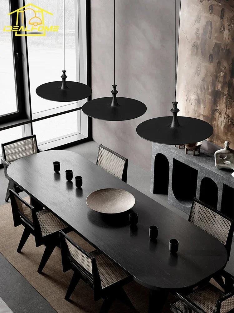 Afralia™ Black Solid Wood Saucer Pendant Lights, LED GU10, Minimalist Design