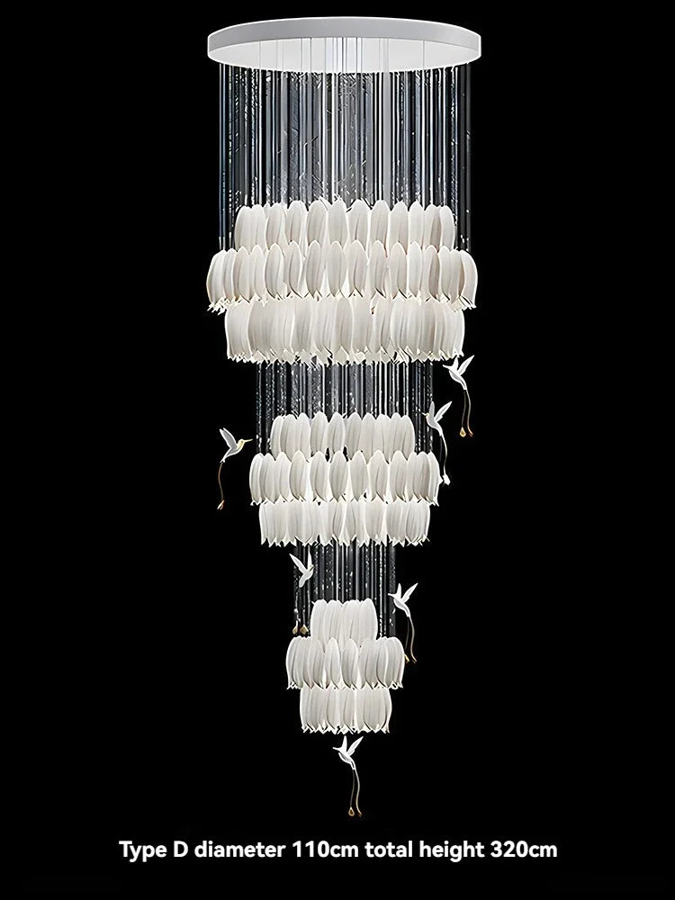 Afralia™ Ceramic Flower Chandelier for High Ceiling Staircase Loft Living Room