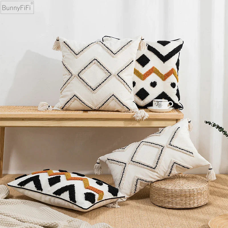 Afralia™ Tufted Zigzag Diamond Pillow Cover for Living Room Sofa Couch