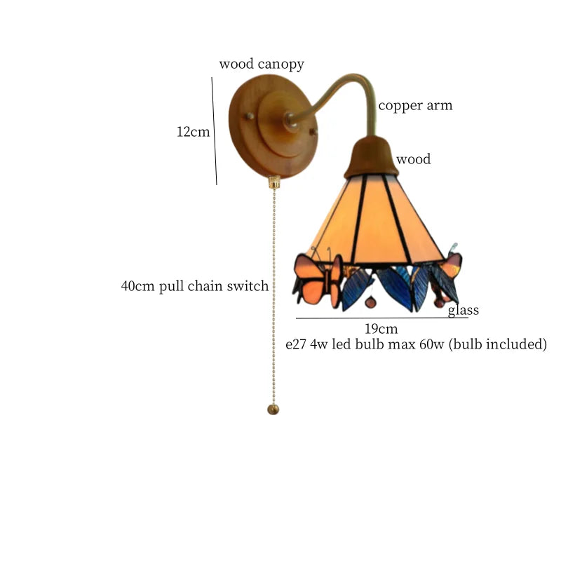 Afralia™ Butterfly Glass LED Wall Light with Copper Arm for Home Decor.