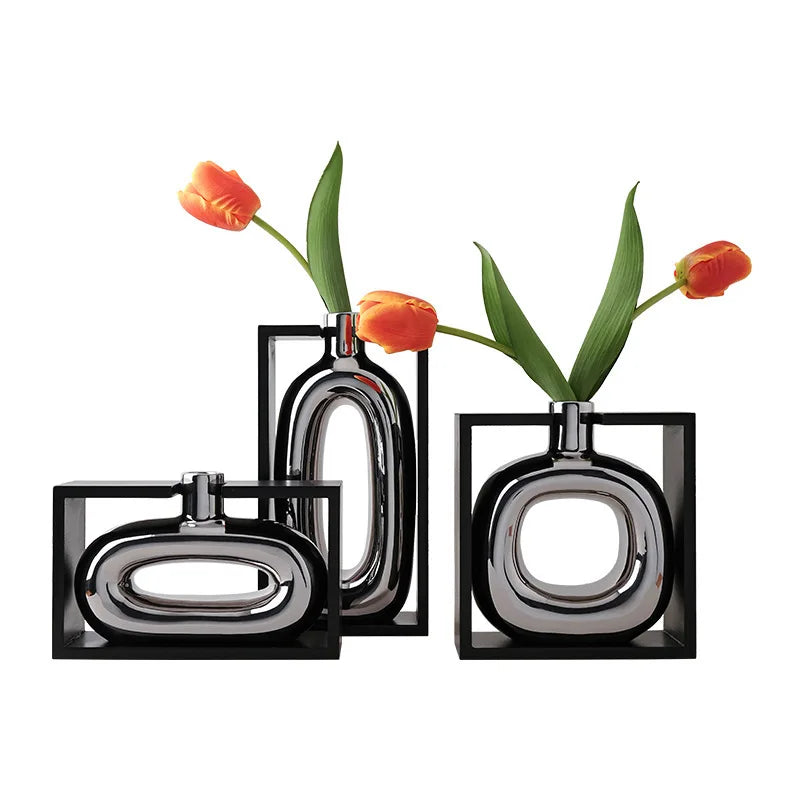 Afralia™ Silver Ceramic Cutout Frame Vase: Home Decor Terrarium Flower Arrangement