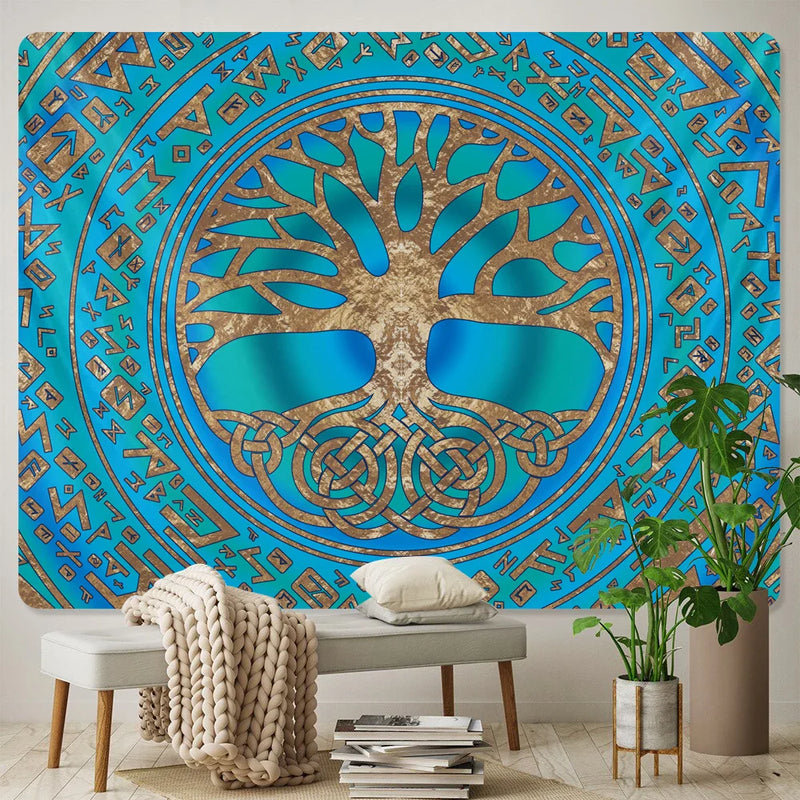 Afralia™ Viking Crow Symbol Tapestry: Psychedelic Home Decor for Hippie Room