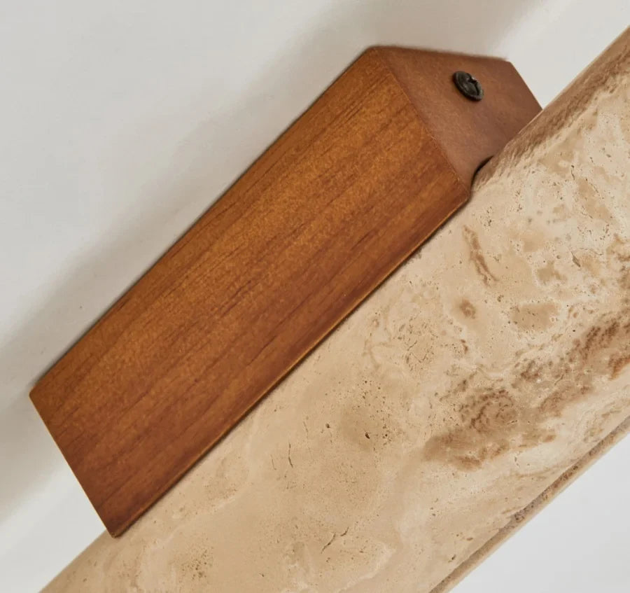 Afralia™ Wood Canopy LED Wall Lights Yellow Travertine Nordic Modern Indoor Sconce Lamp