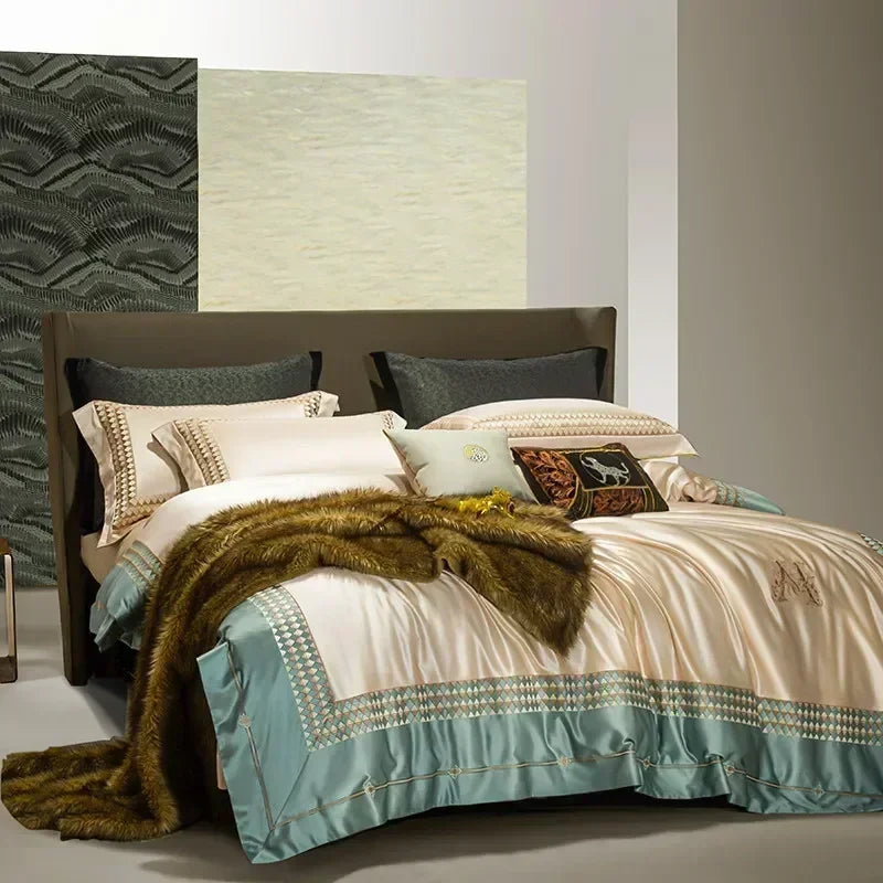 Afralia™ 1200TC Egyptian Cotton Embroidery Bedding Set - Queen King Size Bedlinens