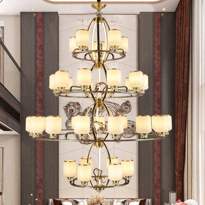 Afralia™ Chinese Natural Jade All Copper Chandelier for Luxury Living Room Villa