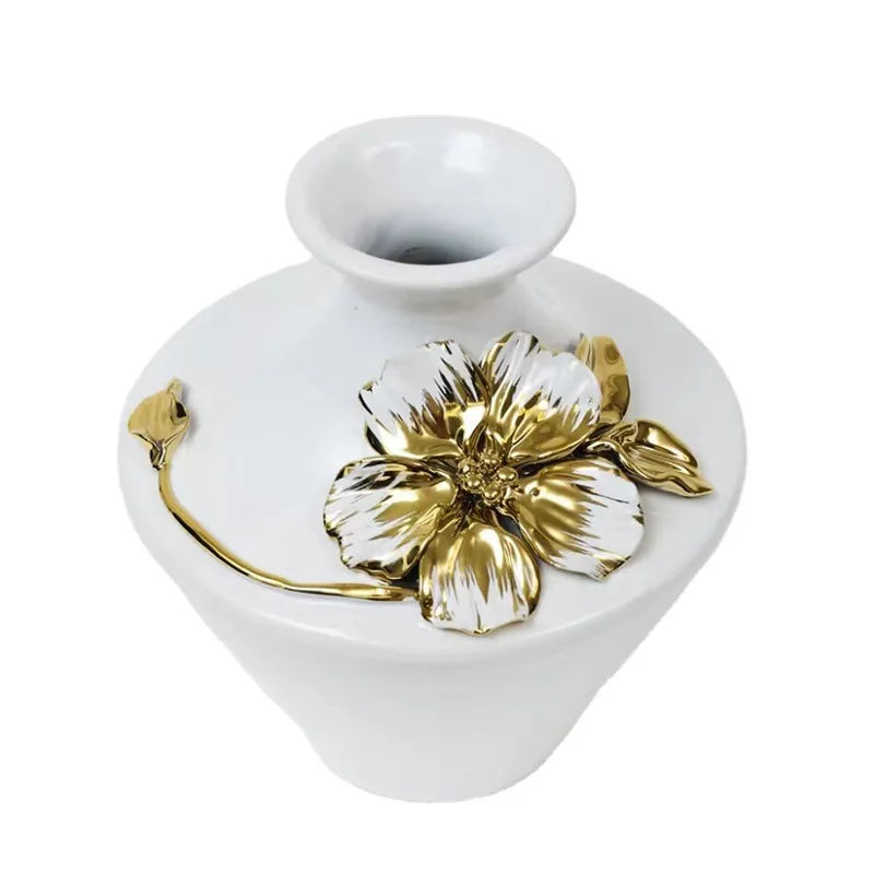 Afralia™ Vintage Gold Embossed Floral Vase - Home Décor Porcelain Terrarium Bottle